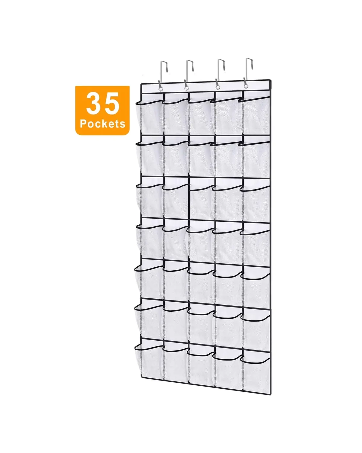 White over-the-door hanging shoe organizer with 35 pockets