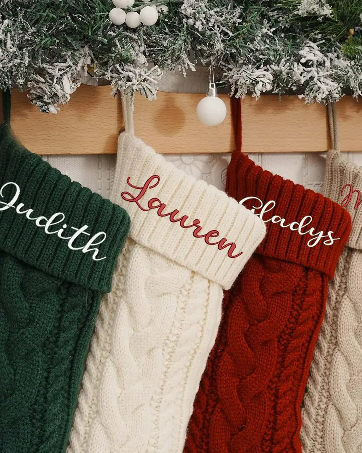 Personalized knitted Christmas stocking embroidered with a name