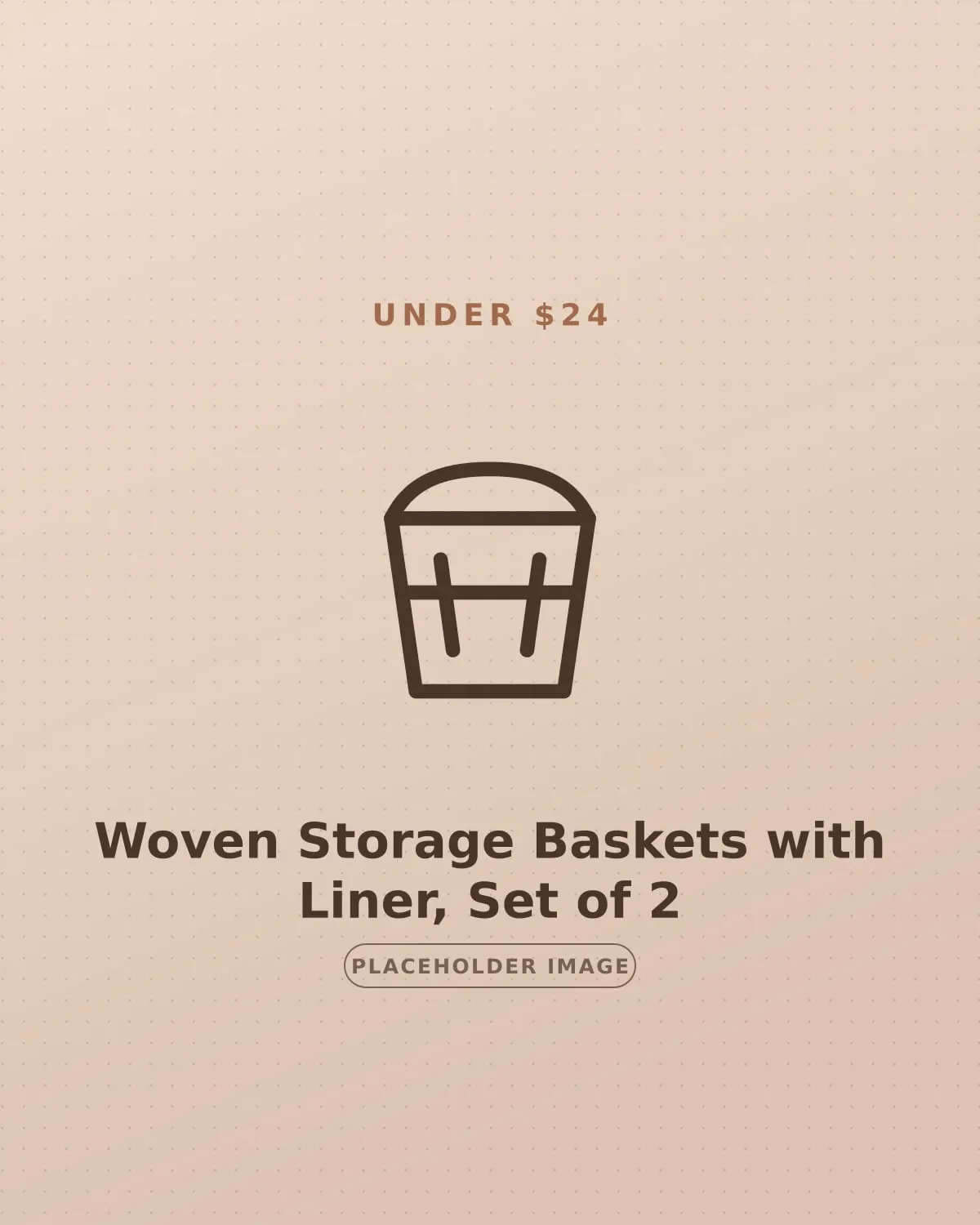 Pair of lined woven storage baskets hiding cables and mail on open shelving in an apartment