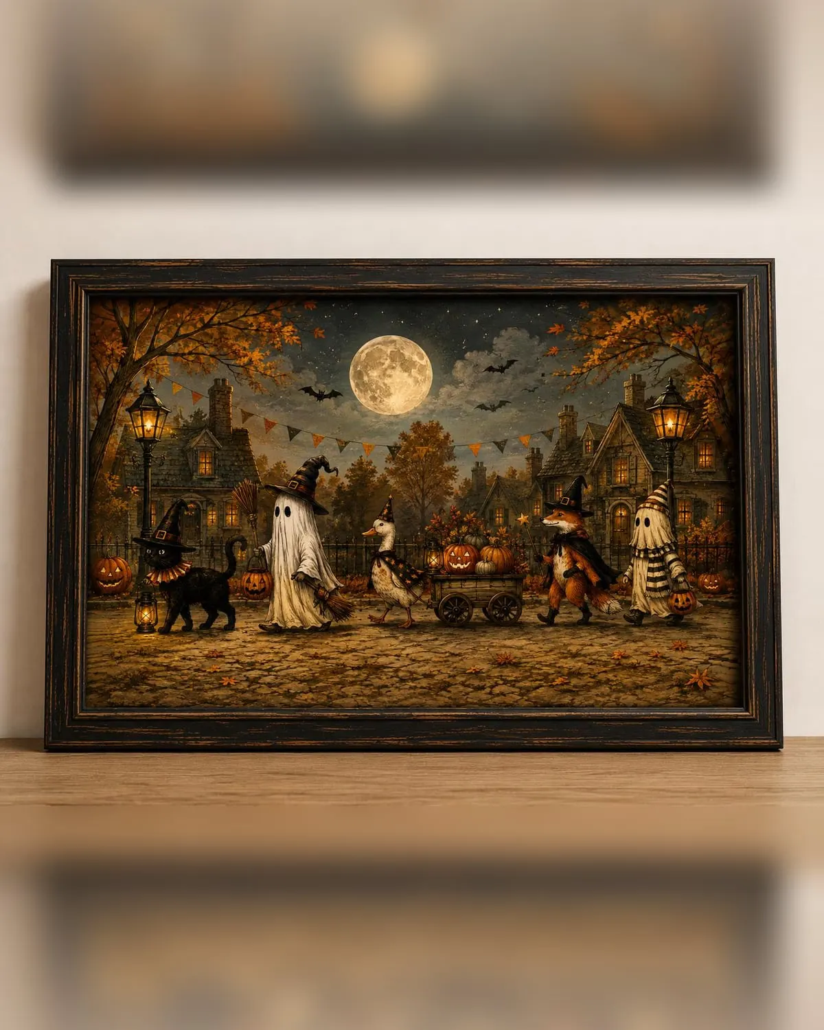 Vintage-style Halloween parade printable wall art in a frame
