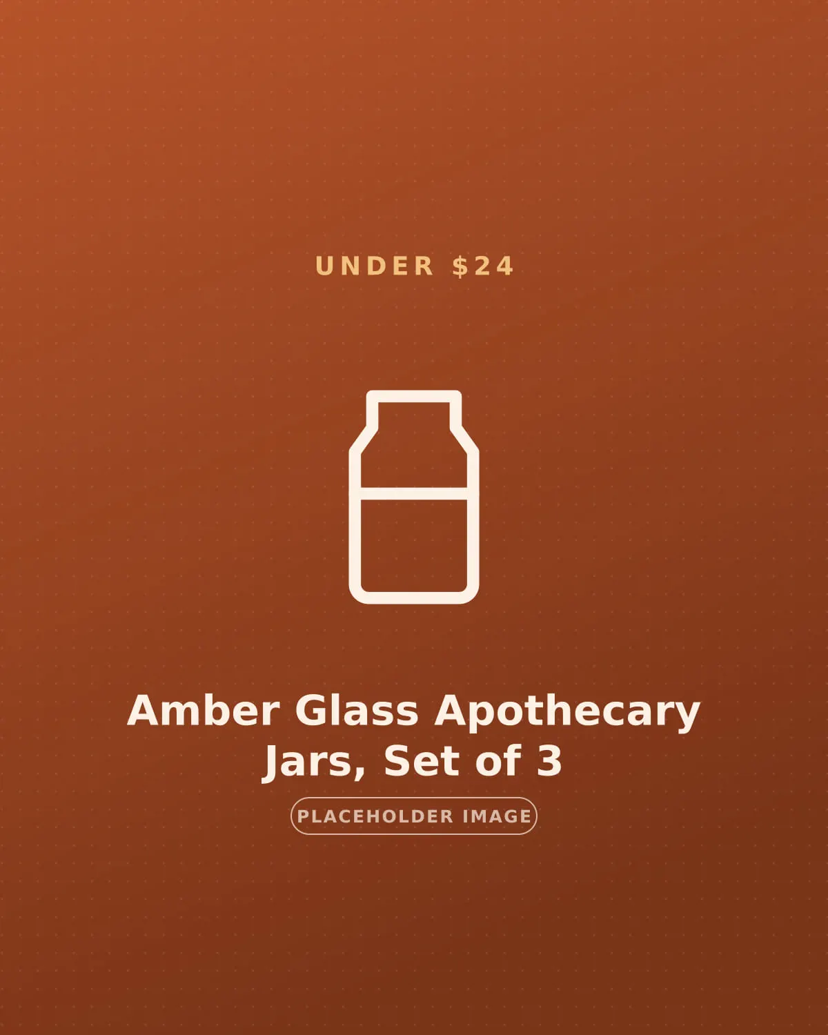 Set of three amber glass apothecary jars styled on a small apartment shelf for Halloween